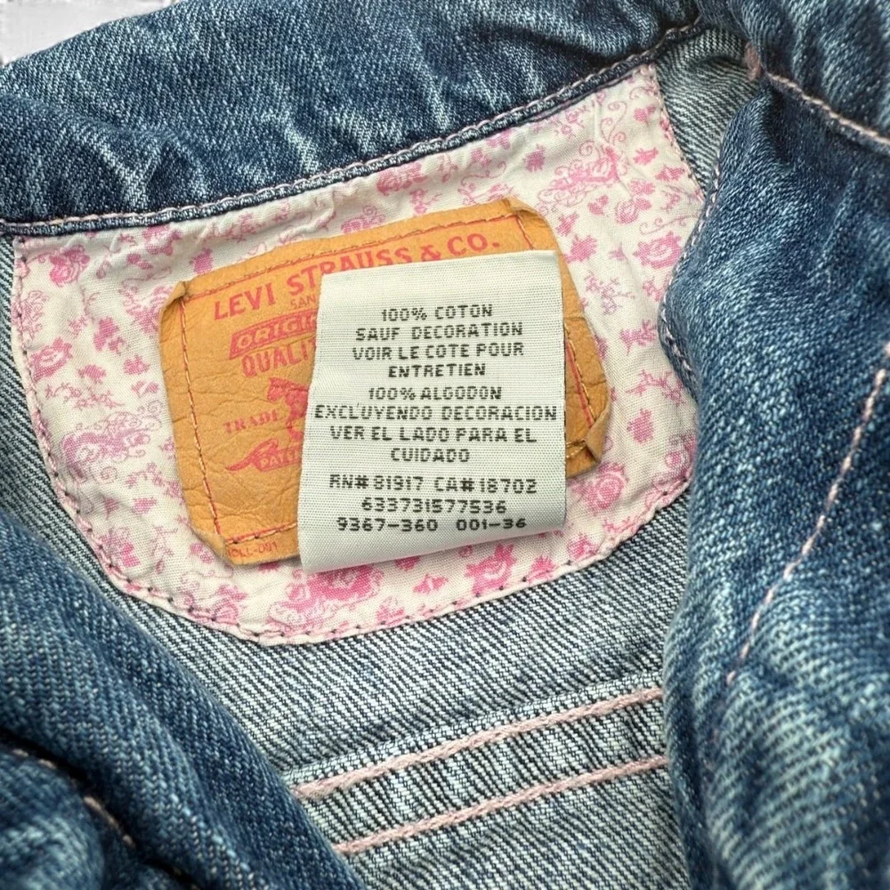 My 1st Levi's Denim Jean Jacket Trucker Pink Floral Vintage Y2K Kidcore Baby 18M